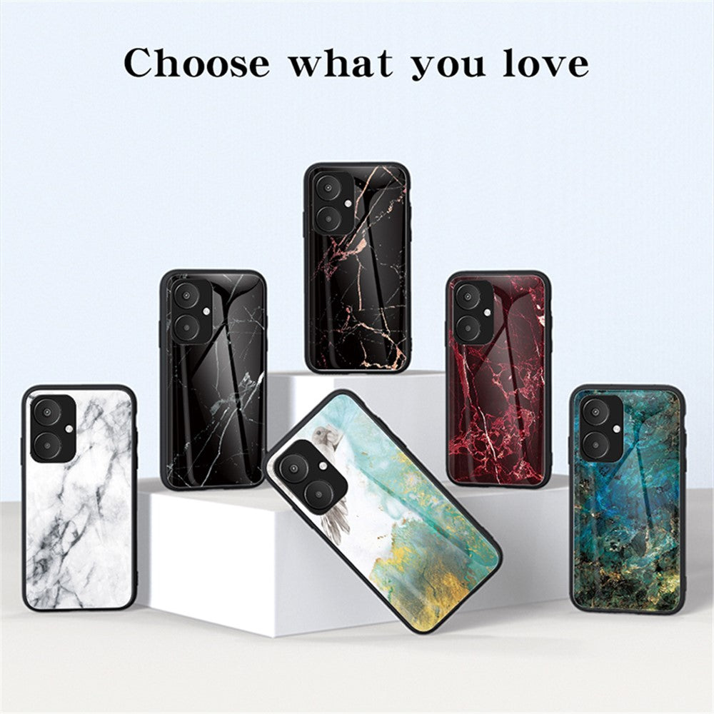 For Xiaomi Redmi 13C 5G / 13R 5G / Poco M6 5G Marble Pattern Case Tempered Glass+PC+TPU Cover