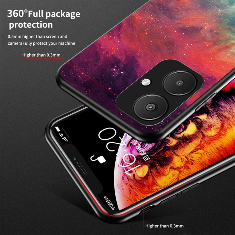 For Xiaomi Redmi 13C 5G / 13R 5G / Poco M6 5G Tempered Glass Phone Case Starry Sky Pattern