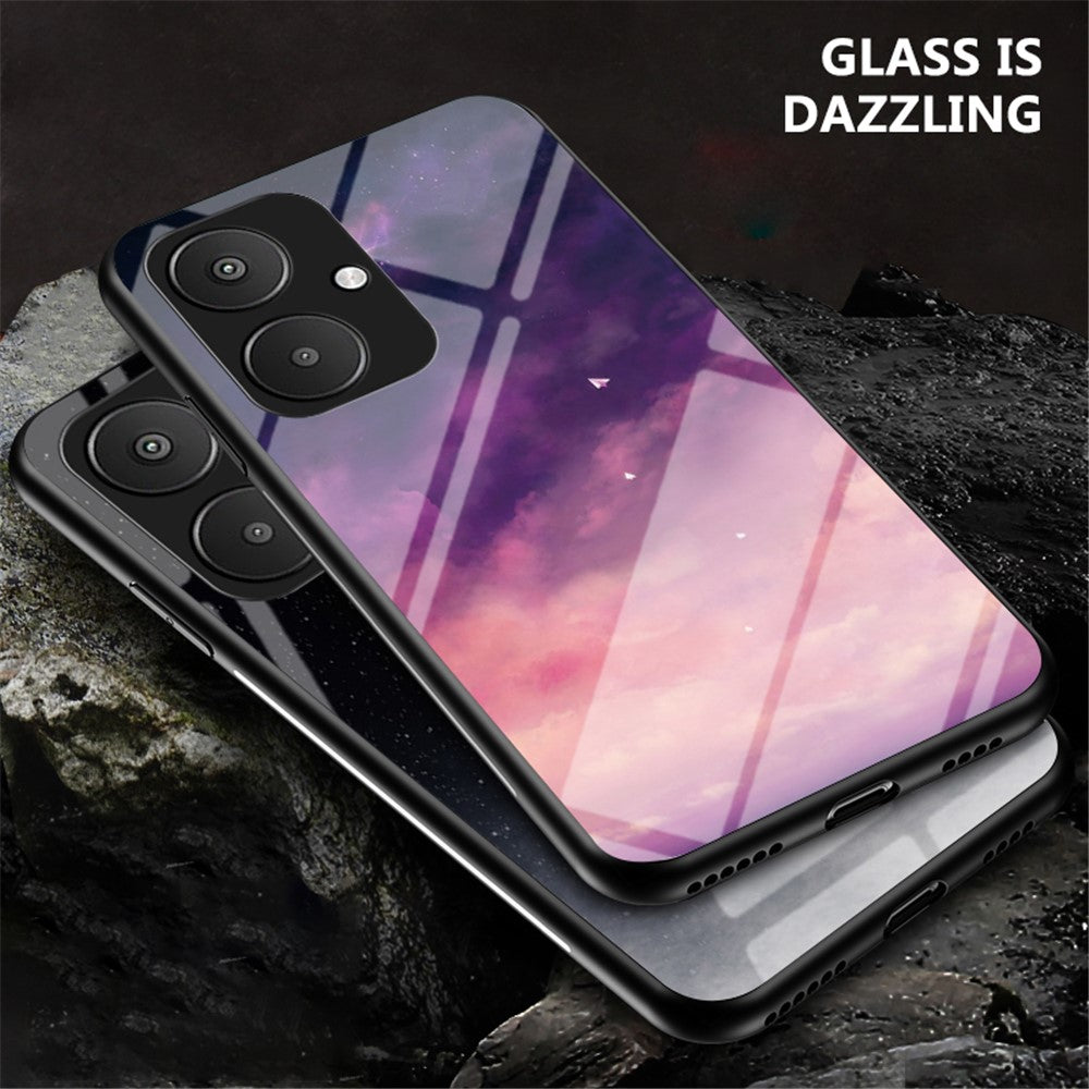 For Xiaomi Redmi 13C 5G / 13R 5G / Poco M6 5G Tempered Glass Phone Case Starry Sky Pattern