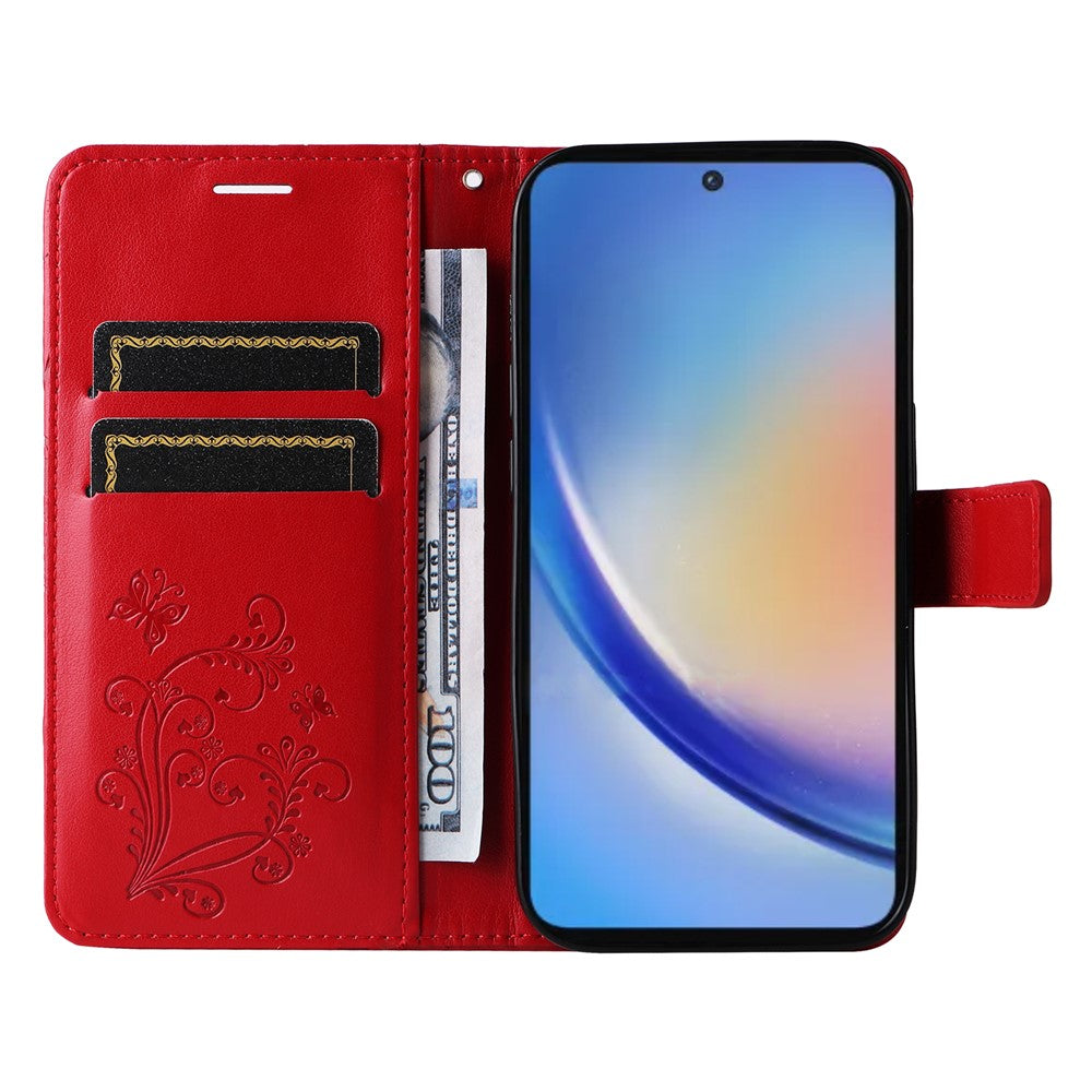 Galaxy A35 5G Wallet-Hülle – Schmetterling Aufgedruckt & Mit Ständer und Riemen