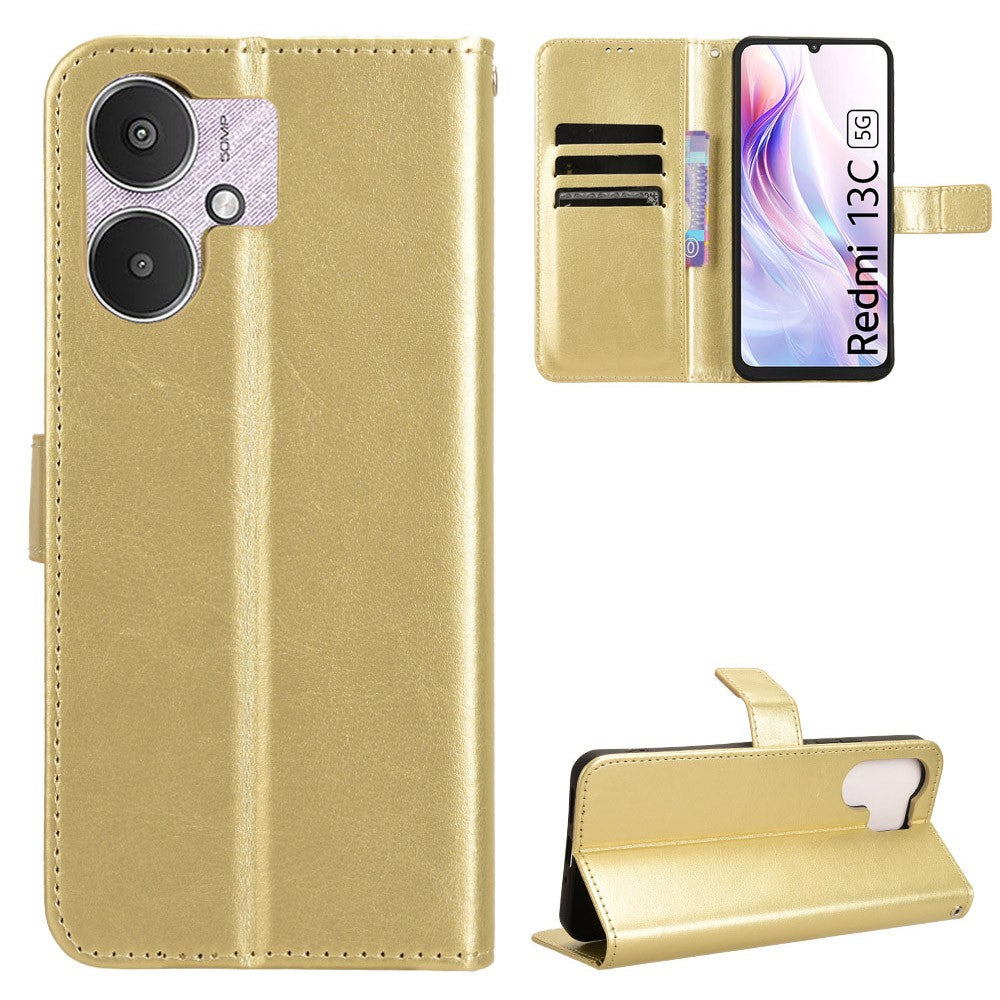 For Xiaomi Redmi 13C 5G / 13R 5G / Poco M6 5G Wallet Case PU Leather Crazy Horse Texture Flip Phone Cover