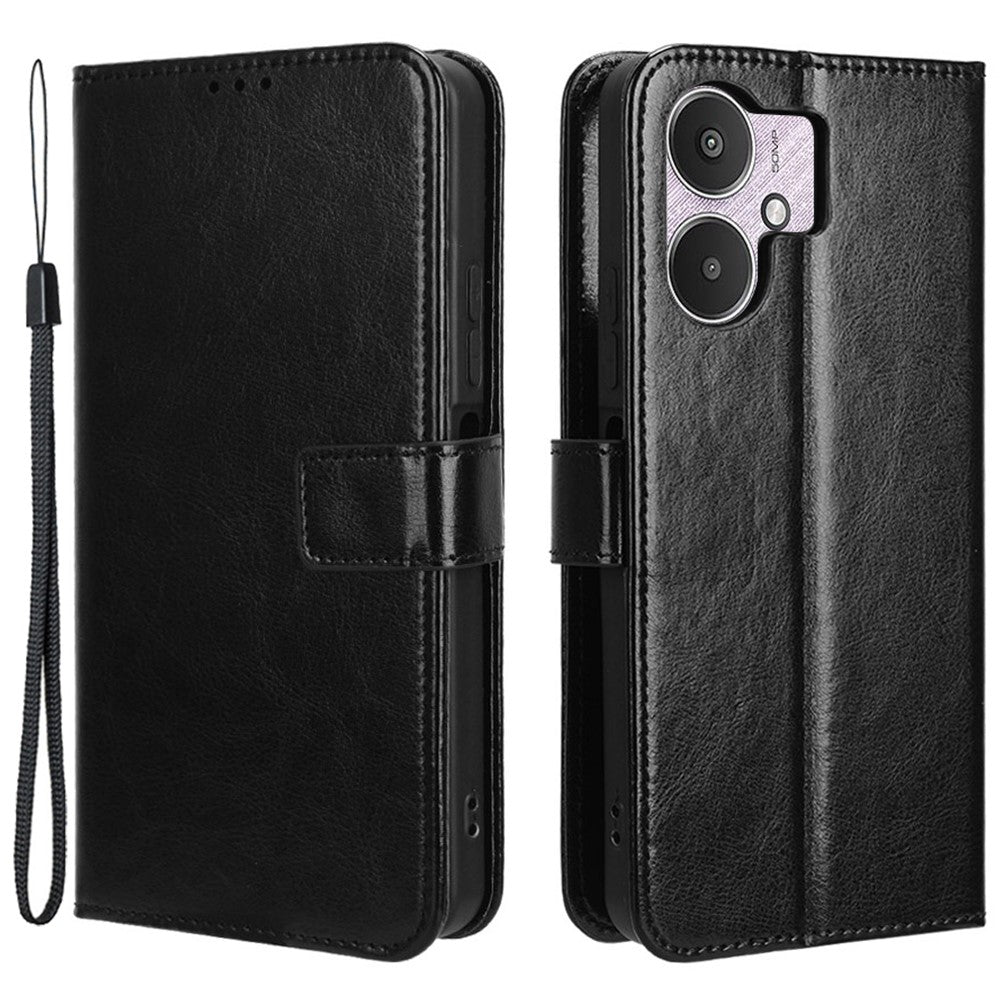 For Xiaomi Redmi 13C 5G / 13R 5G / Poco M6 5G Wallet Case PU Leather Crazy Horse Texture Flip Phone Cover