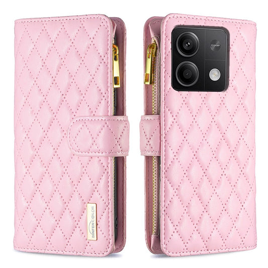 Xiaomi Redmi Note 13 5G Handyhülle – BINFEN COLOR BF Style-15 Reißverschluss-Ledertasche, Rhombus-Handtaschen