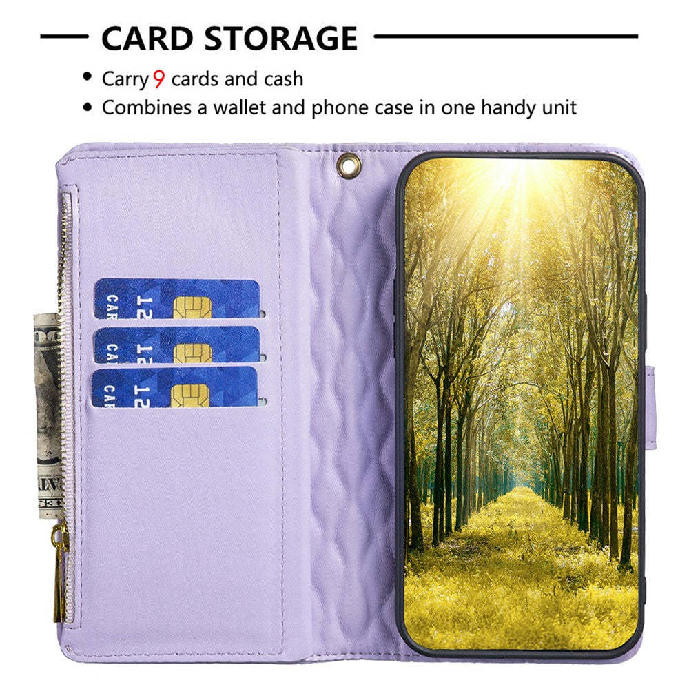 BINFEN COLOR BF Style-15 For Xiaomi Redmi Note 13 5G Zipper Leather Case Rhombus Handbag Phone Cover