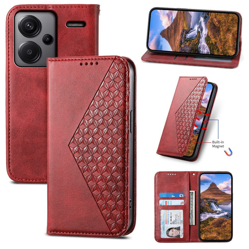 For Xiaomi Redmi Note 13 Pro+ 5G Leather Case Wallet Flip Cover Rhombus Pattern