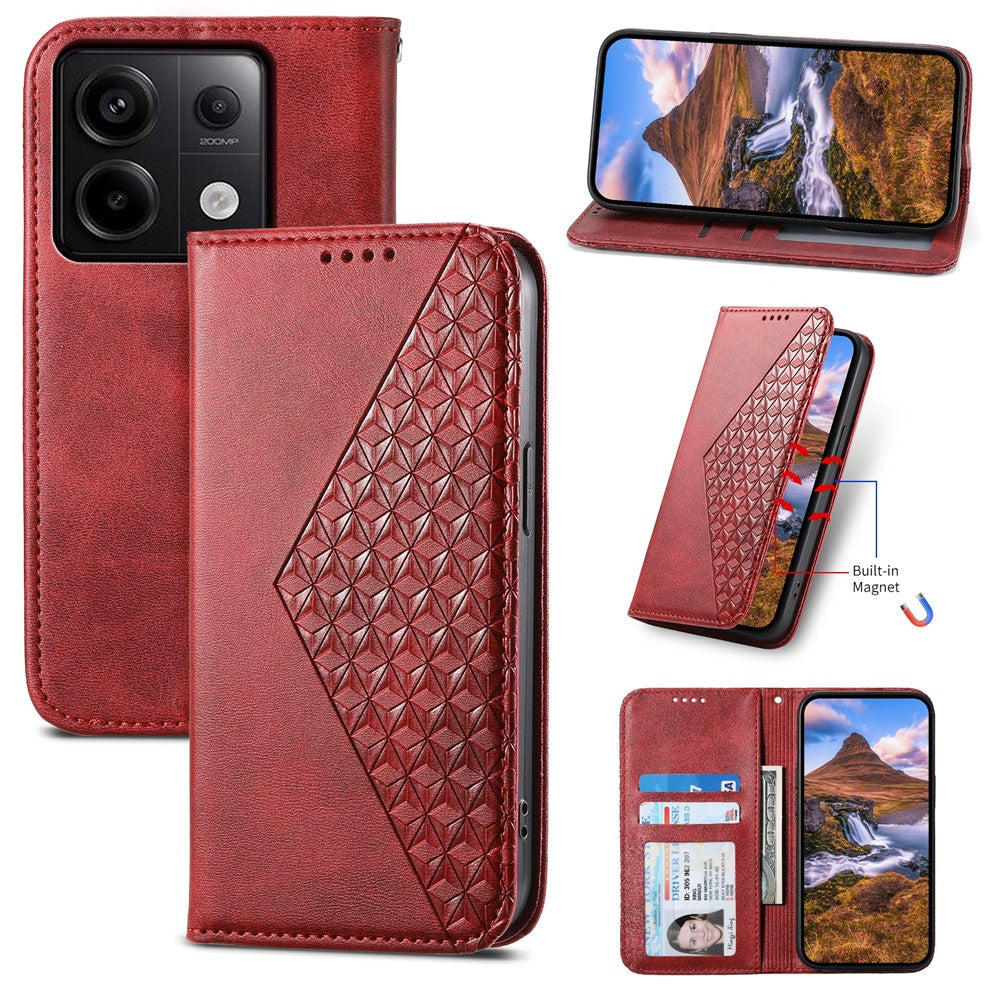 For Xiaomi Redmi Note 13 Pro 5G / Poco X6 5G Case Wallet Magnetic Leather Cover Rhombus Pattern