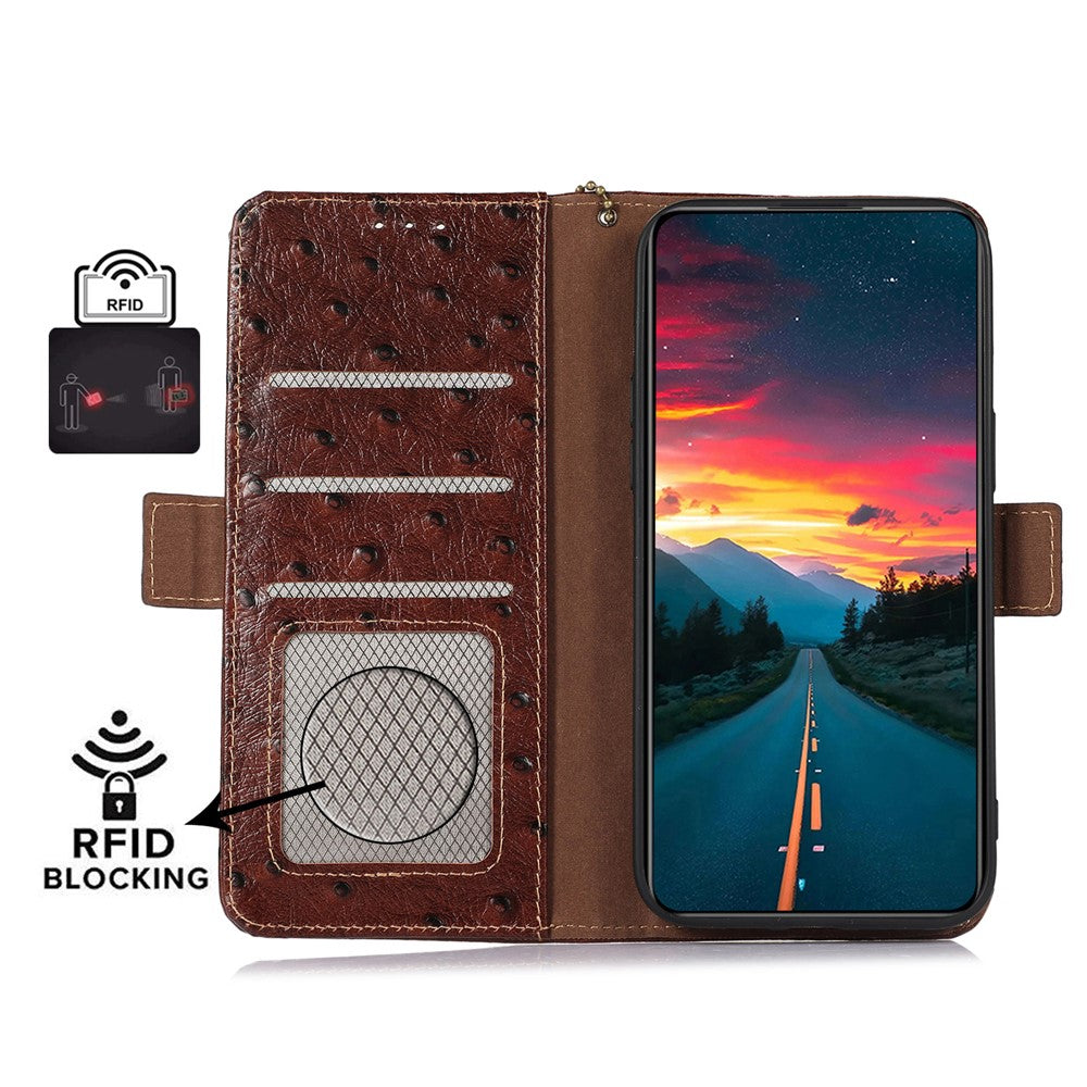 For Xiaomi Redmi Note 13 Pro+ 5G Phone Case Ostrich Texture Genuine Cow Leather Cover