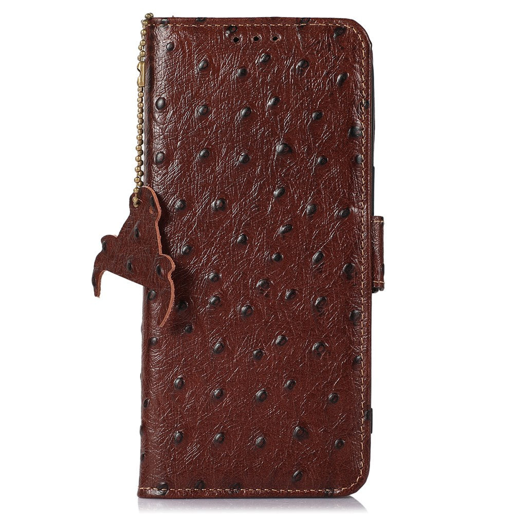 For Xiaomi Redmi Note 13 Pro+ 5G Phone Case Ostrich Texture Genuine Cow Leather Cover
