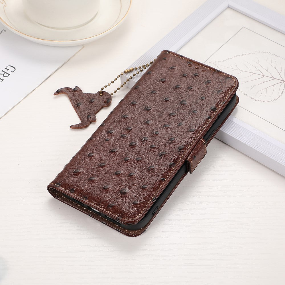 For Xiaomi Redmi Note 13 Pro+ 5G Phone Case Ostrich Texture Genuine Cow Leather Cover