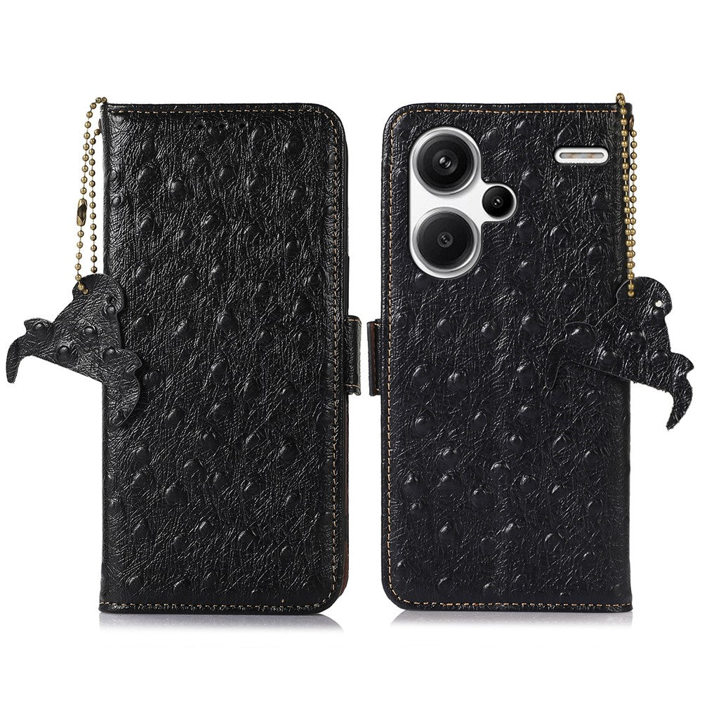 For Xiaomi Redmi Note 13 Pro+ 5G Phone Case Ostrich Texture Genuine Cow Leather Cover