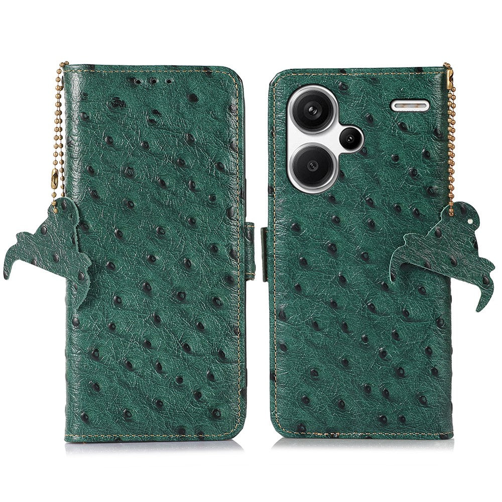 For Xiaomi Redmi Note 13 Pro+ 5G Phone Case Ostrich Texture Genuine Cow Leather Cover