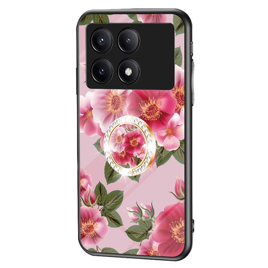 For Xiaomi Redmi K70E 5G / Poco X6 Pro 5G Case Tempered Glass Kickstand Cover Flower Pattern