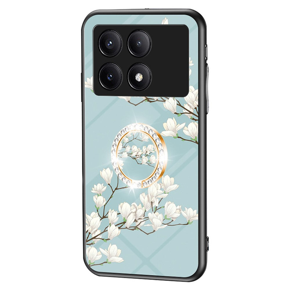 For Xiaomi Redmi K70E 5G / Poco X6 Pro 5G Case Tempered Glass Kickstand Cover Flower Pattern