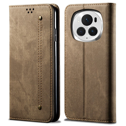 Honor Magic6 Pro 5G Wallet-Handyhülle – Lederhülle mit Jeansstoff-Textur