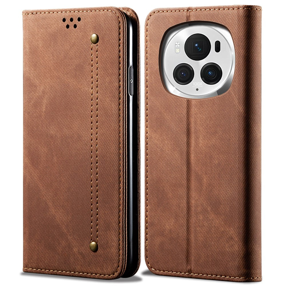 Honor Magic6 Pro 5G Wallet-Handyhülle – Lederhülle mit Jeansstoff-Textur