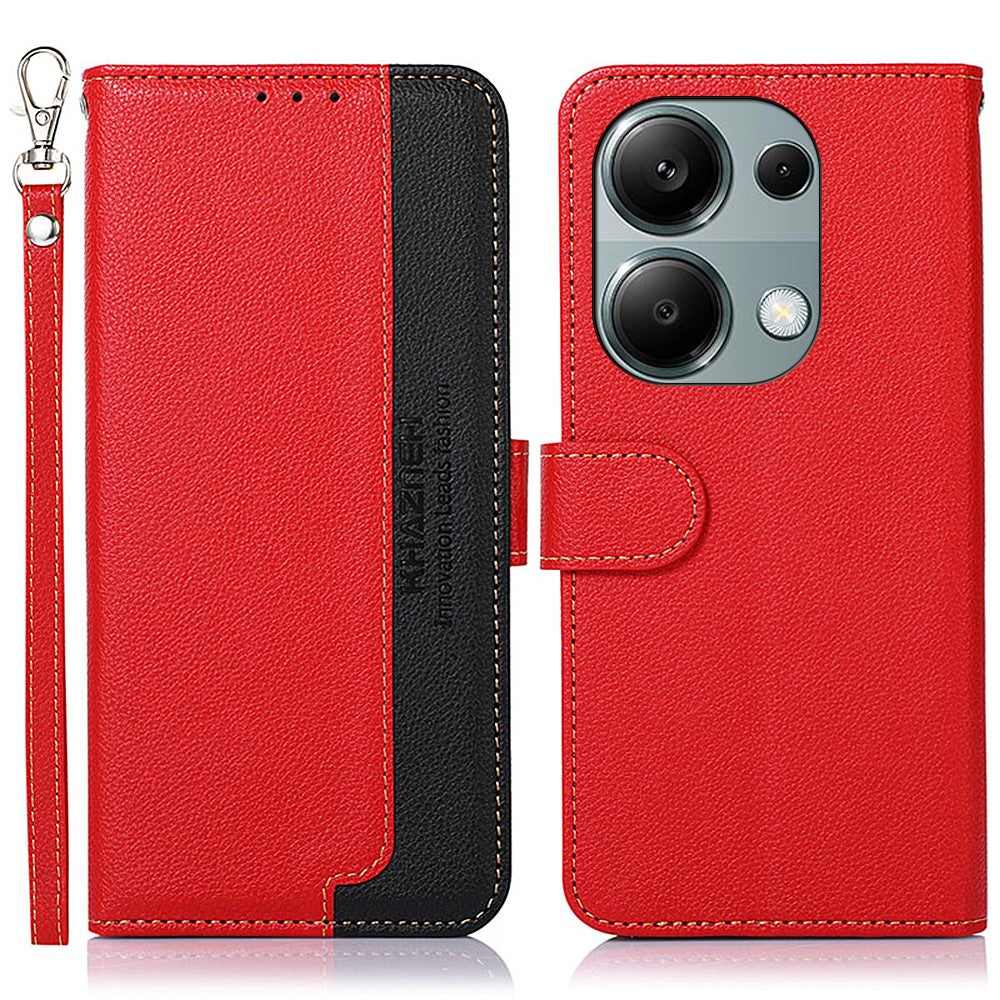 KHAZNEH For Xiaomi Redmi Note 13 Pro 4G / Poco M6 Pro 4G Case RFID Blocking Stand Cover with Litchi Texture