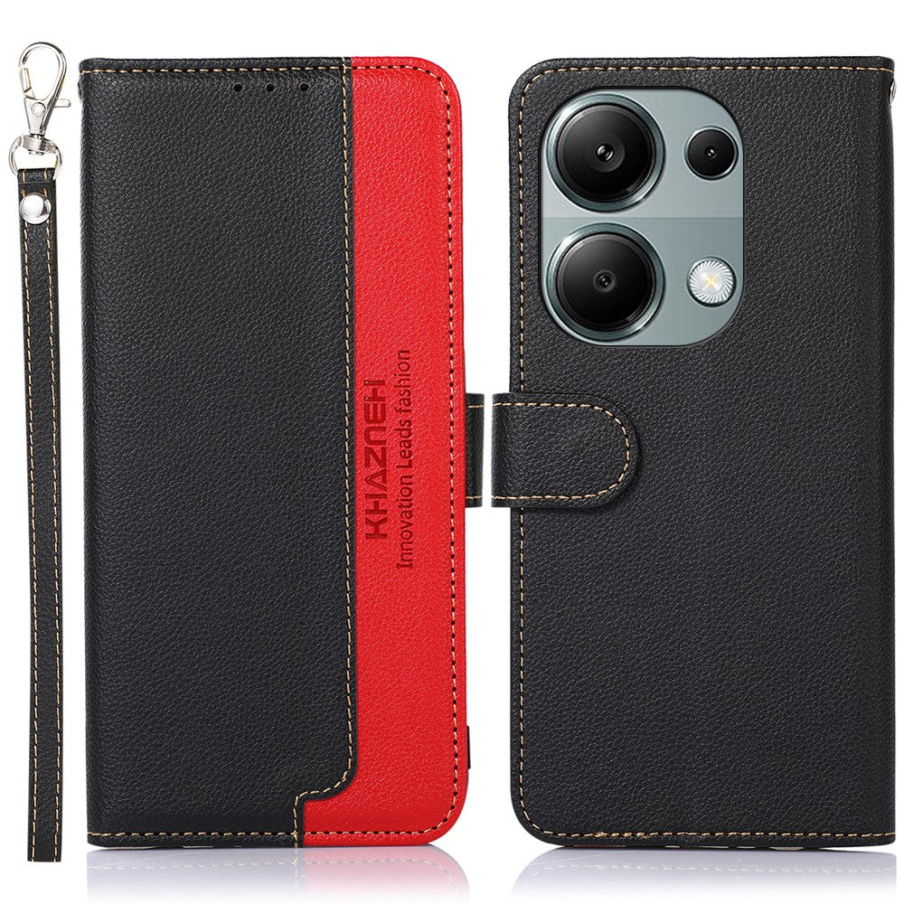 KHAZNEH For Xiaomi Redmi Note 13 Pro 4G / Poco M6 Pro 4G Case RFID Blocking Stand Cover with Litchi Texture