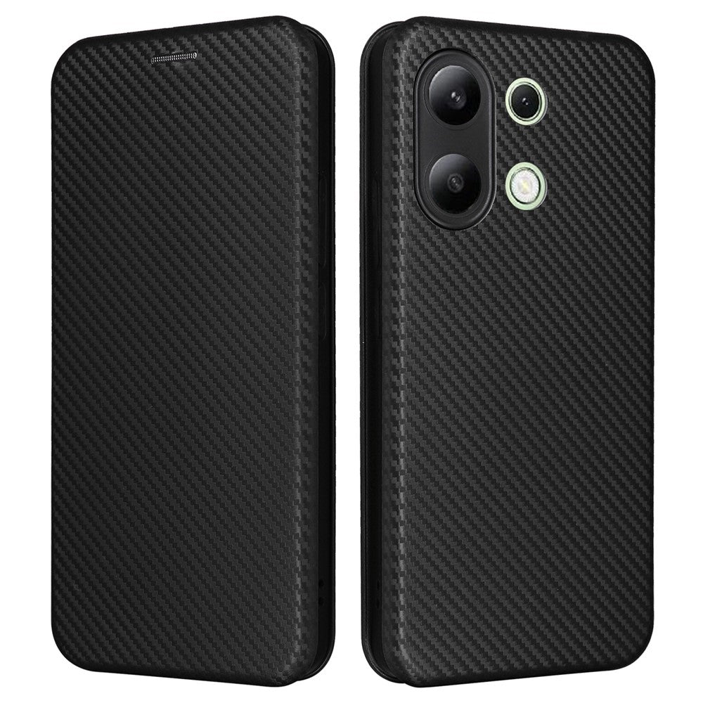 For Xiaomi Redmi Note 13 4G Leather Case Carbon Fiber Texture Phone Cover Magnetic Shock Absorbing