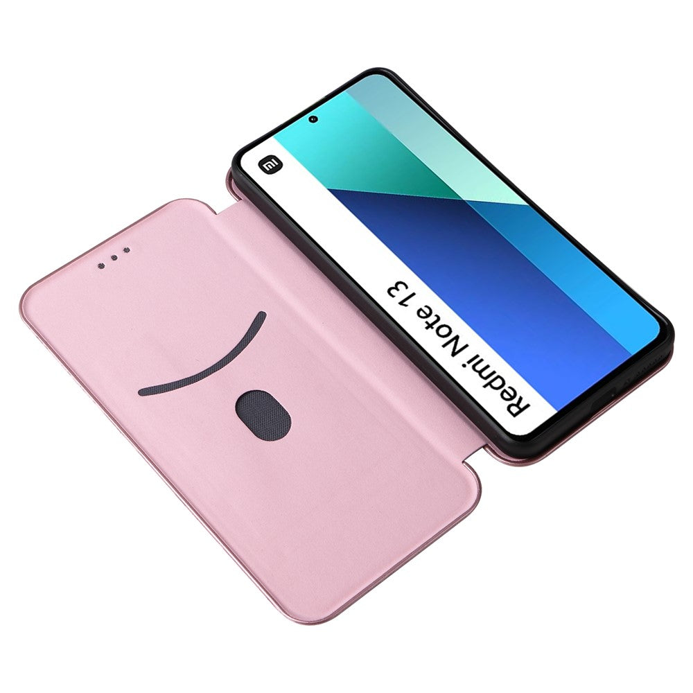 For Xiaomi Redmi Note 13 4G Leather Case Carbon Fiber Texture Phone Cover Magnetic Shock Absorbing