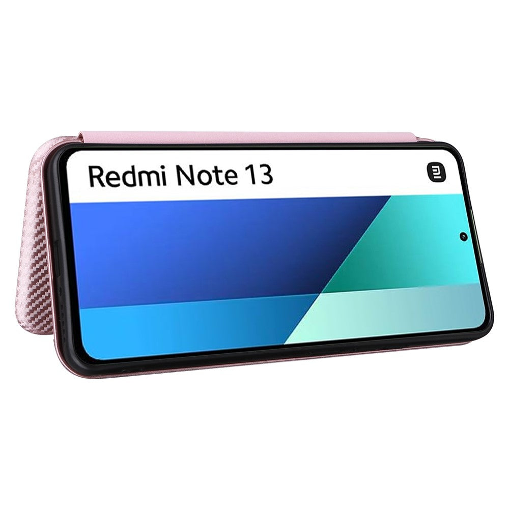 For Xiaomi Redmi Note 13 4G Leather Case Carbon Fiber Texture Phone Cover Magnetic Shock Absorbing