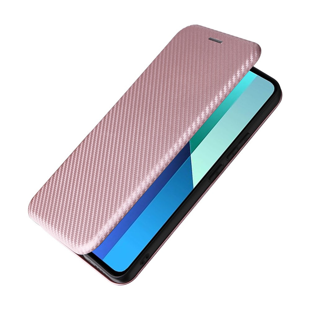 For Xiaomi Redmi Note 13 4G Leather Case Carbon Fiber Texture Phone Cover Magnetic Shock Absorbing