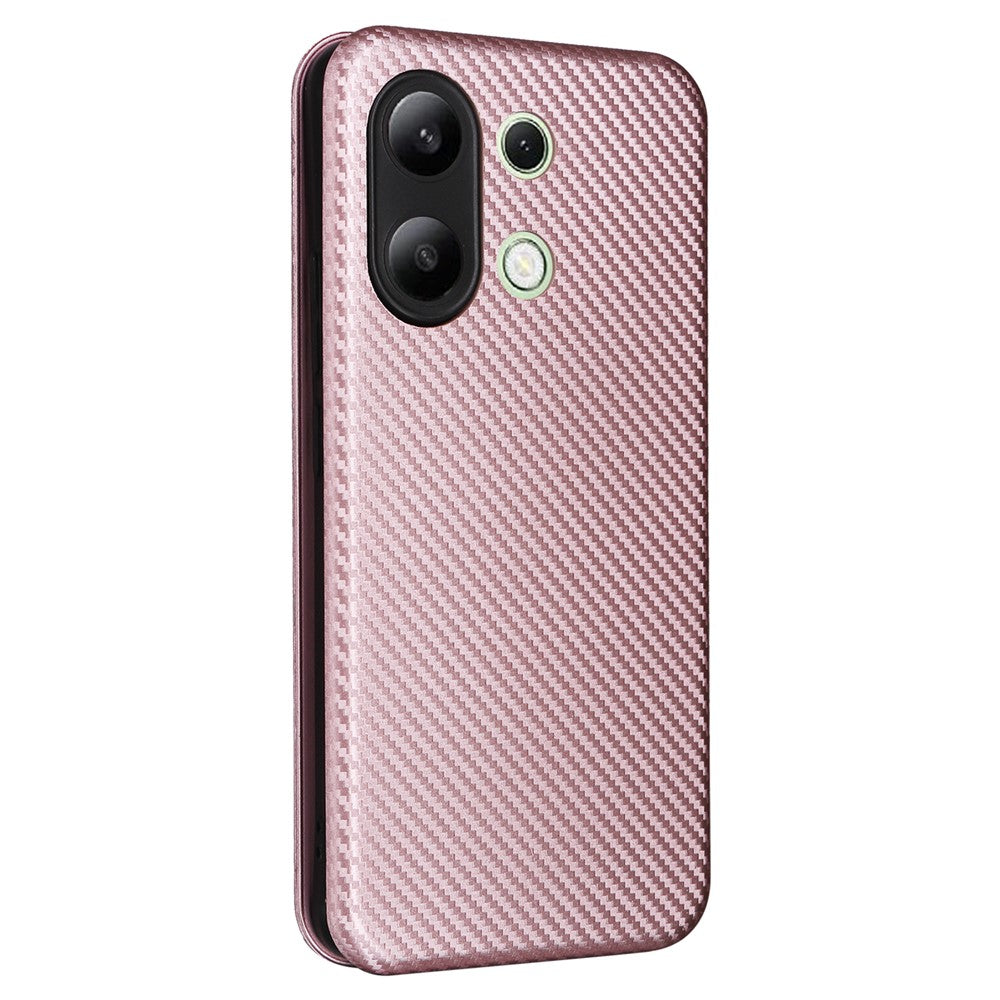 For Xiaomi Redmi Note 13 4G Leather Case Carbon Fiber Texture Phone Cover Magnetic Shock Absorbing