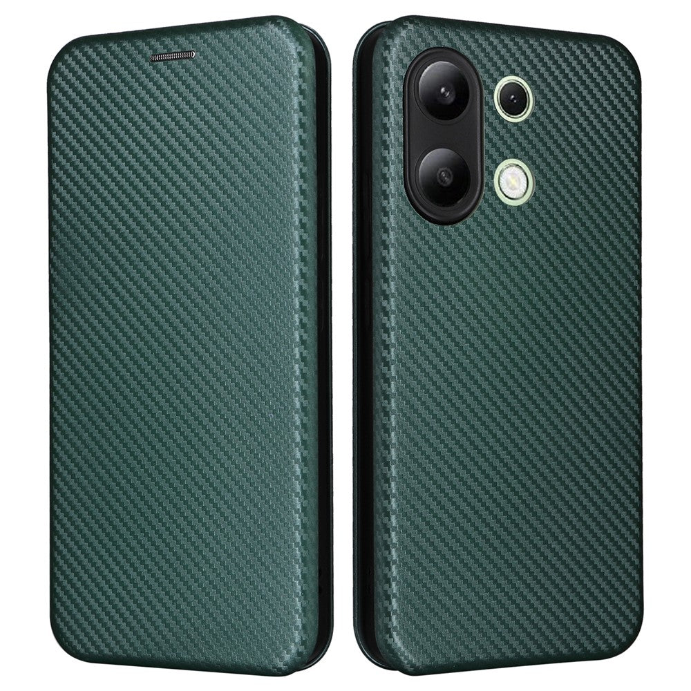 For Xiaomi Redmi Note 13 4G Leather Case Carbon Fiber Texture Phone Cover Magnetic Shock Absorbing