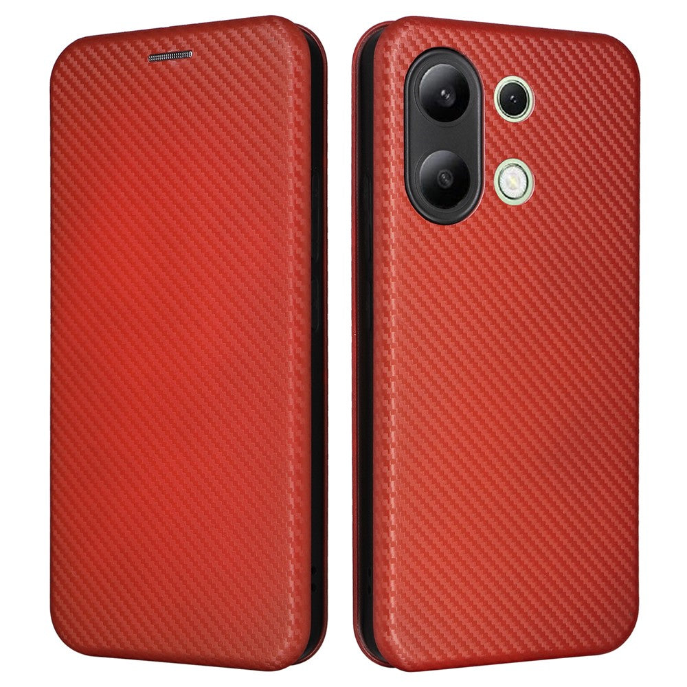 For Xiaomi Redmi Note 13 4G Leather Case Carbon Fiber Texture Phone Cover Magnetic Shock Absorbing