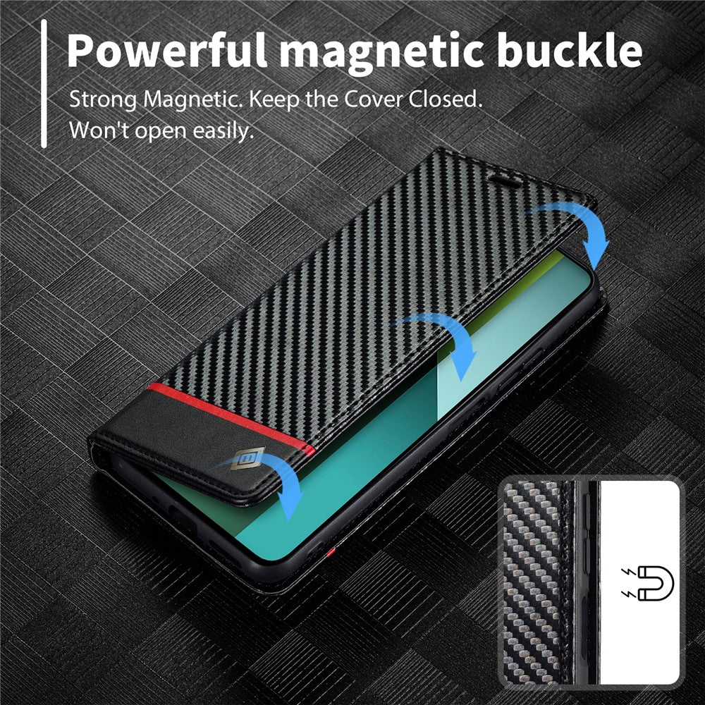 LC.IMEEKE For Xiaomi Redmi Note 13 Pro 5G / Poco X6 5G Leather Case Carbon Fiber Texture Wallet Stand Cover