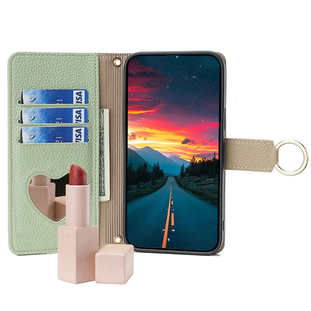 Galaxy A73 5G Wallet-Hülle – Litschi-Textur, mit Spiegel & Kettenschultergurt