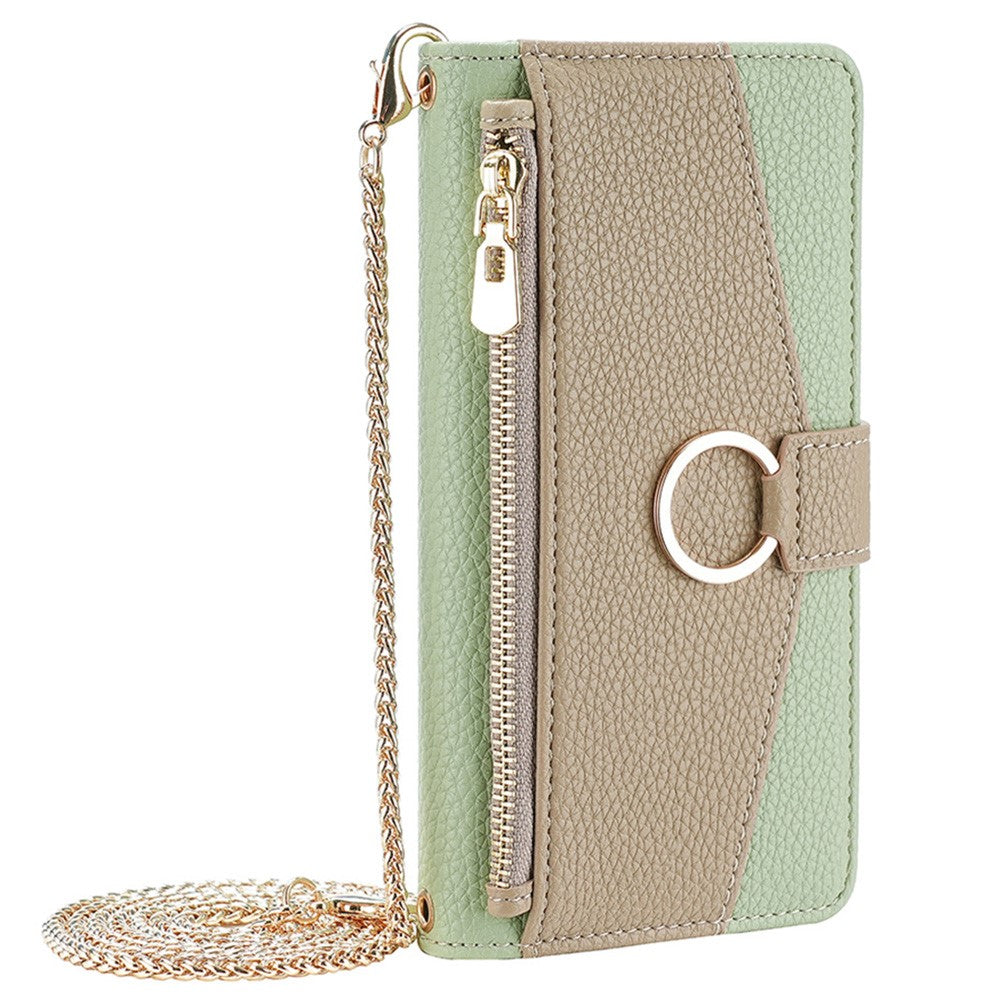 Galaxy A73 5G Wallet-Hülle – Litschi-Textur, mit Spiegel & Kettenschultergurt