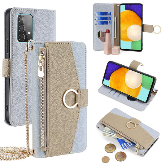 Galaxy A52 4G/5G / A52s 5G Wallet-Hülle – Litschi-Textur, mit Spiegel & Kettenschultergurt