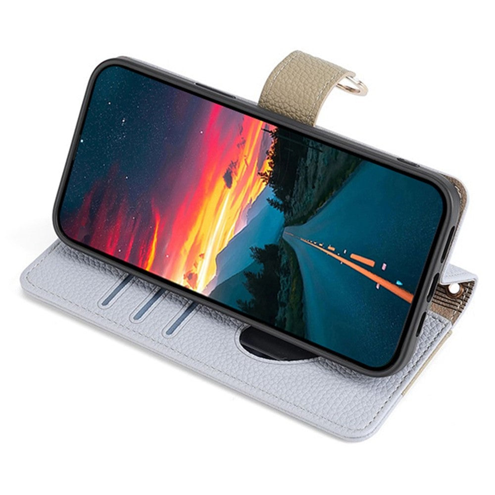 Galaxy A51 5G Wallet-Hülle – Litschi-Textur, mit Spiegel & Kettenschultergurt