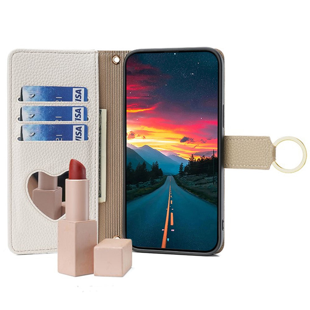 Galaxy A13 5G Wallet-Hülle – Litschi-Textur, mit Spiegel & Kettenschultergurt