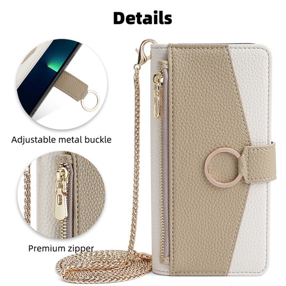 Galaxy A13 5G Wallet-Hülle – Litschi-Textur, mit Spiegel & Kettenschultergurt