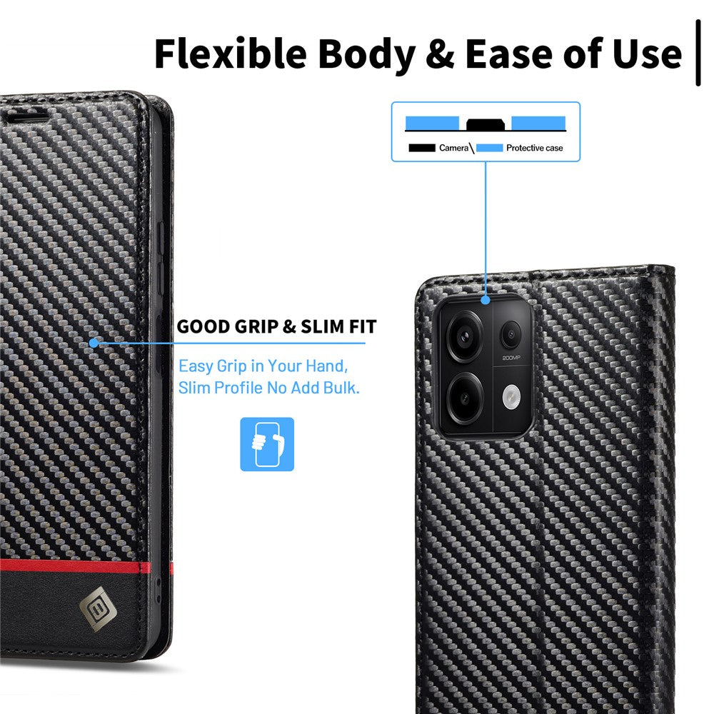 LC.IMEEKE For Xiaomi Redmi Note 13 Pro 4G / Poco M6 Pro 4G Carbon Fiber Texture Case Magnetic Closure Phone Cover