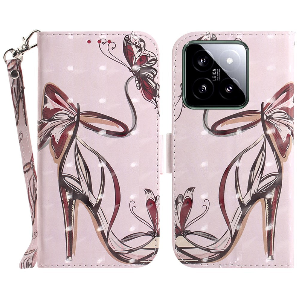 For Xiaomi 14 Case 3D Pattern Leather Anti-scratch Phone Wallet Cover