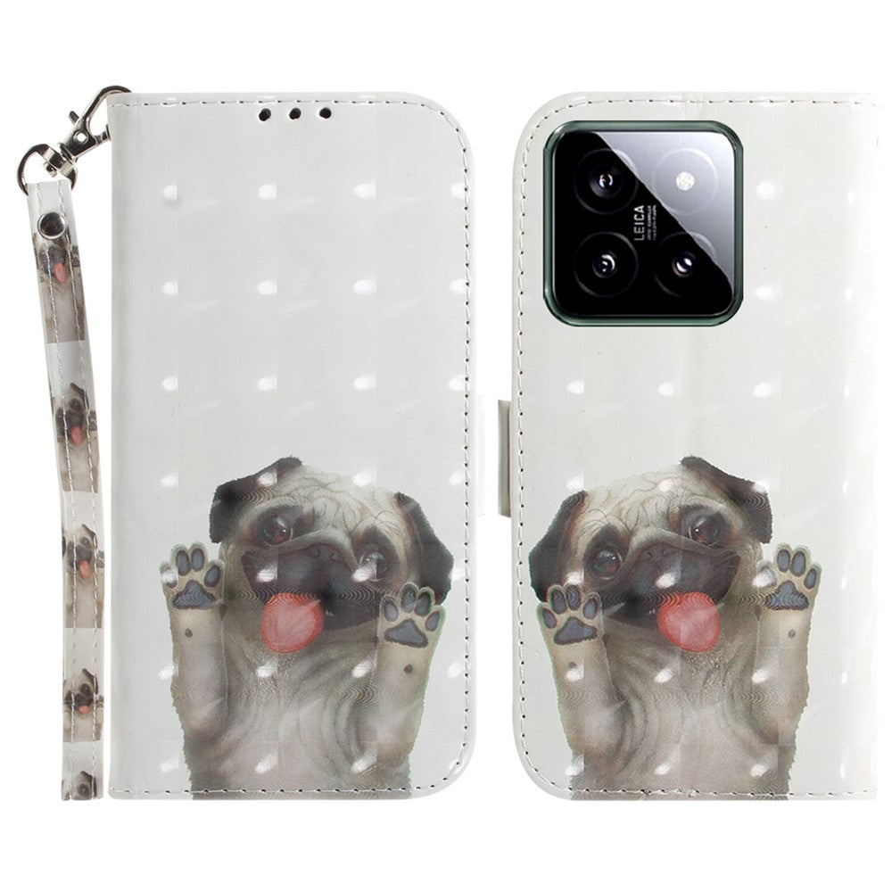 For Xiaomi 14 Case 3D Pattern Leather Anti-scratch Phone Wallet Cover