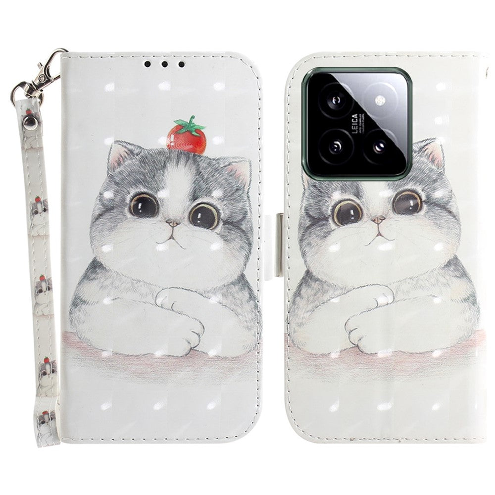 For Xiaomi 14 Case 3D Pattern Leather Anti-scratch Phone Wallet Cover