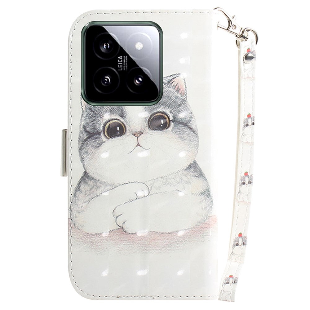 For Xiaomi 14 Case 3D Pattern Leather Anti-scratch Phone Wallet Cover