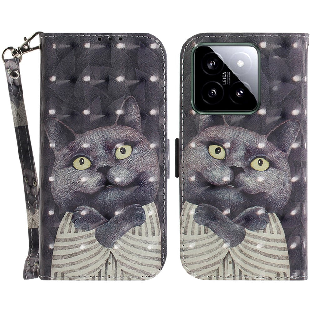 For Xiaomi 14 Case 3D Pattern Leather Anti-scratch Phone Wallet Cover
