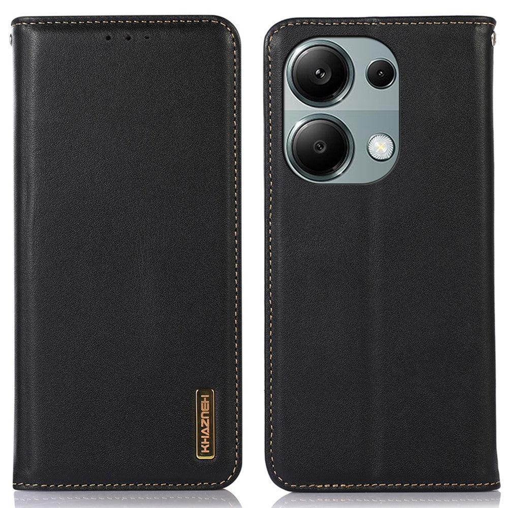 KHAZNEH For Xiaomi Redmi Note 13 Pro 4G / Poco M6 Pro 4G Phone Case Nappa Texture Genuine Cow Leather Cover
