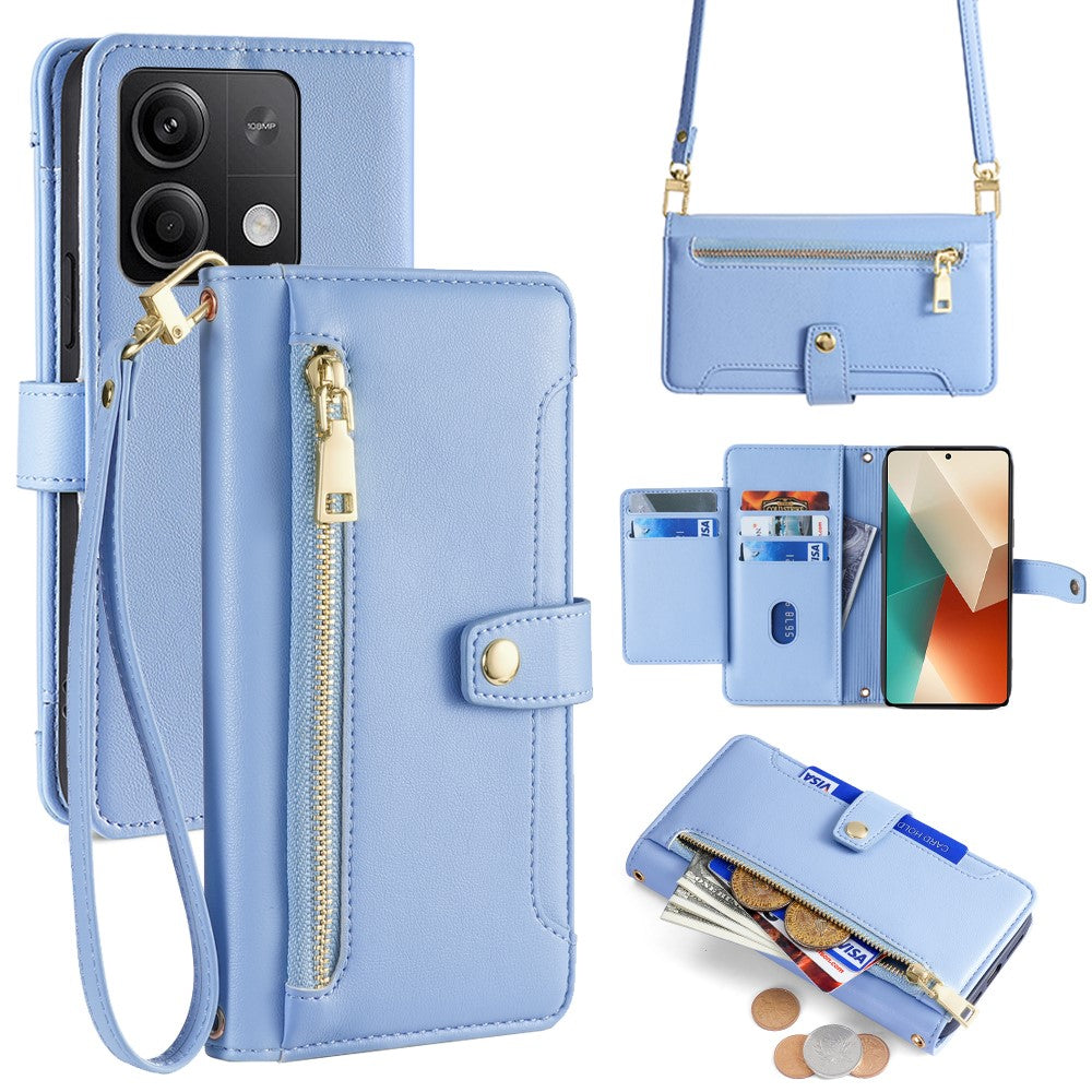For Xiaomi Redmi Note 13 5G Crossbody Phone Case Zipper Pocket PU Leather Cover
