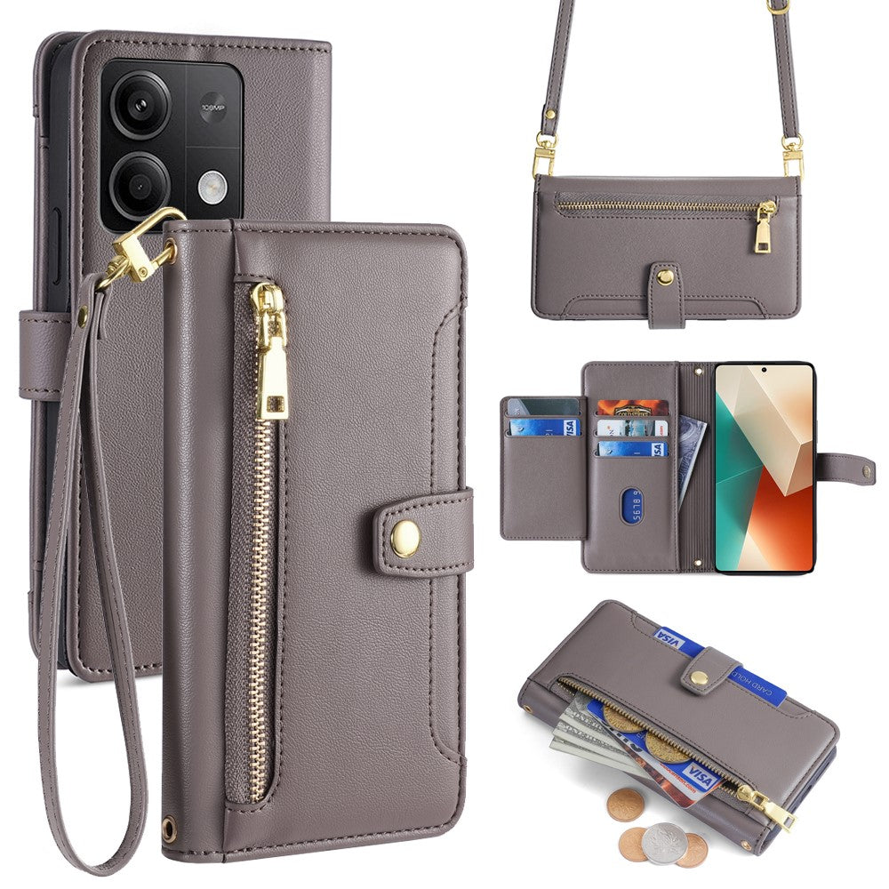 For Xiaomi Redmi Note 13 5G Crossbody Phone Case Zipper Pocket PU Leather Cover