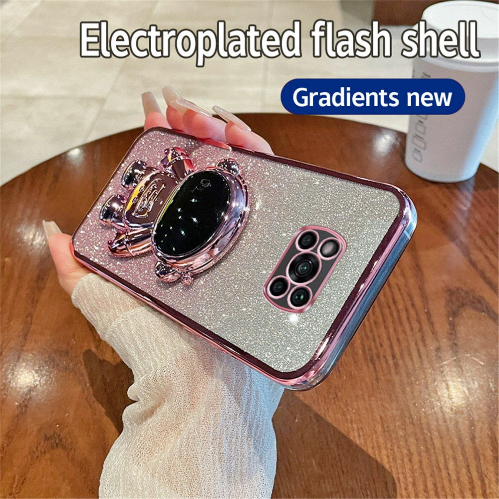 For Xiaomi Poco X3 / X3 NFC / X3 Pro Case Astronaut Kickstand Anti-drop PC+TPU Glitter Phone Cover
