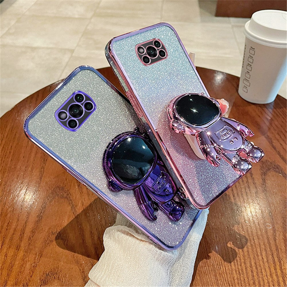For Xiaomi Poco X3 / X3 NFC / X3 Pro Case Astronaut Kickstand Anti-drop PC+TPU Glitter Phone Cover
