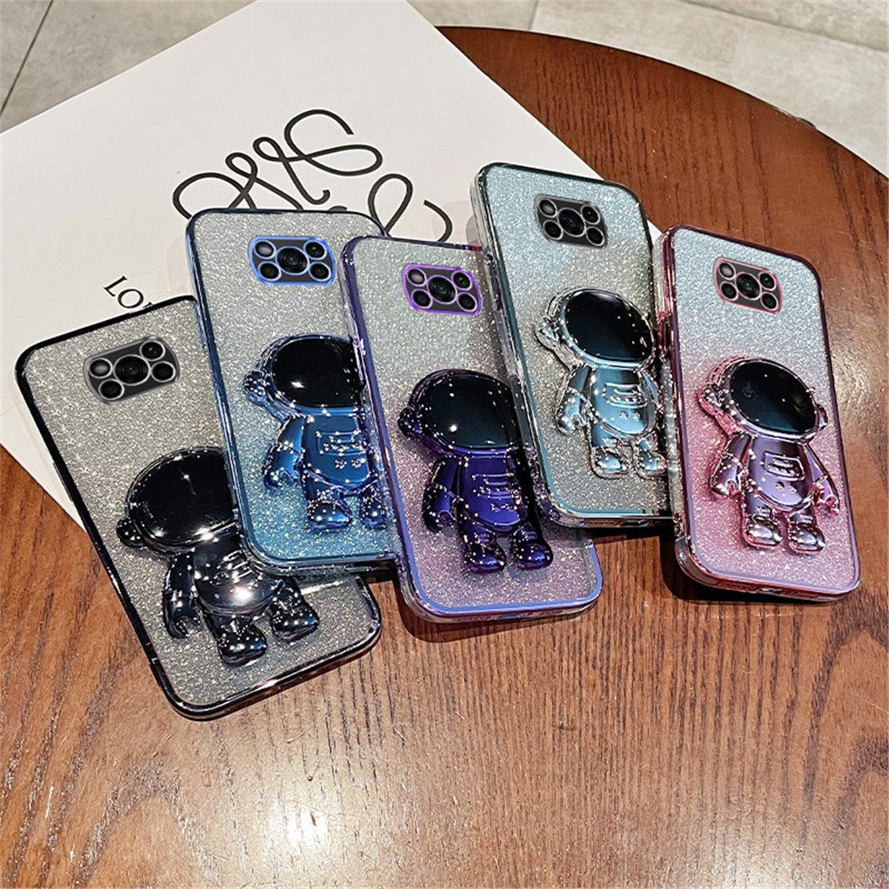 For Xiaomi Poco X3 / X3 NFC / X3 Pro Case Astronaut Kickstand Anti-drop PC+TPU Glitter Phone Cover