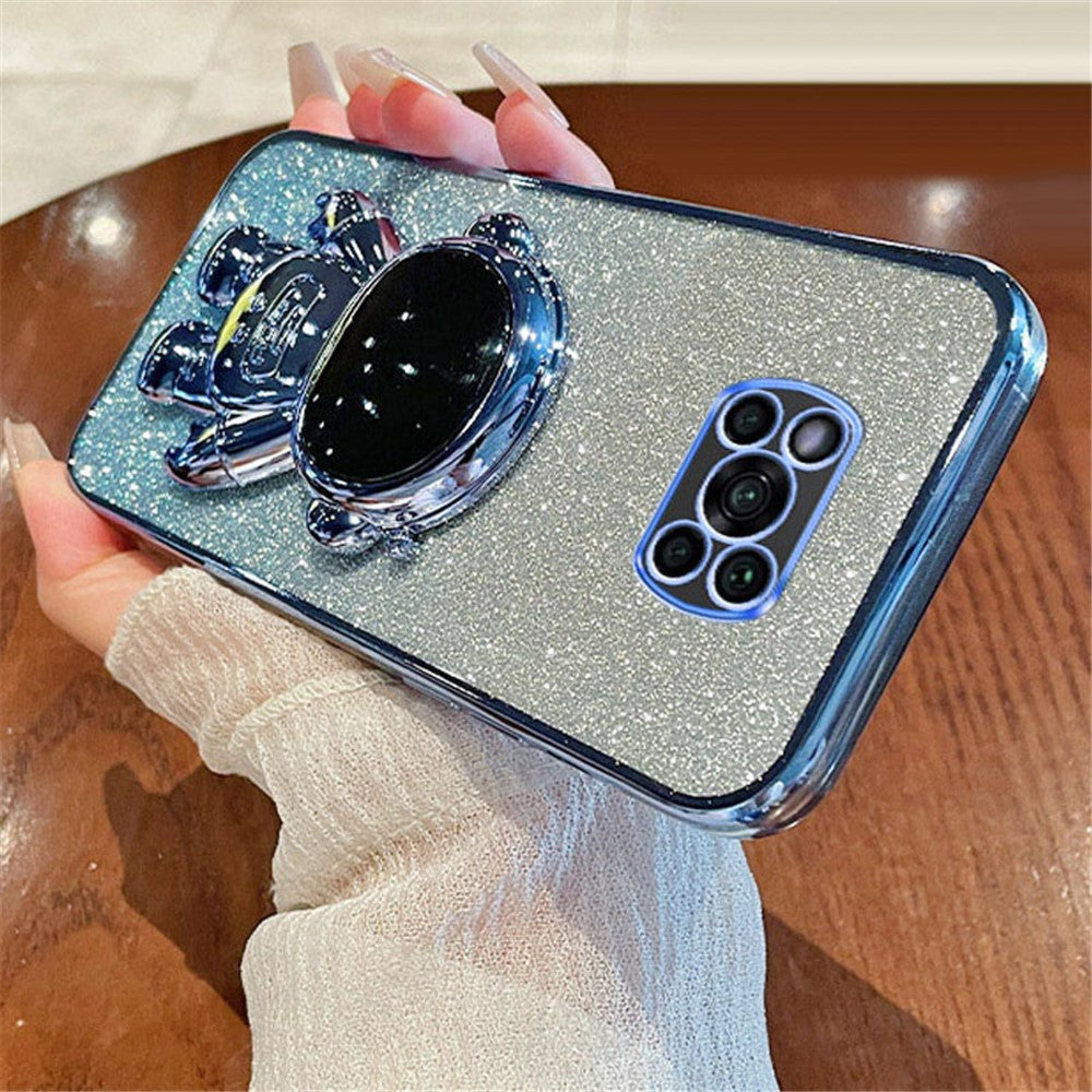 For Xiaomi Poco X3 / X3 NFC / X3 Pro Case Astronaut Kickstand Anti-drop PC+TPU Glitter Phone Cover