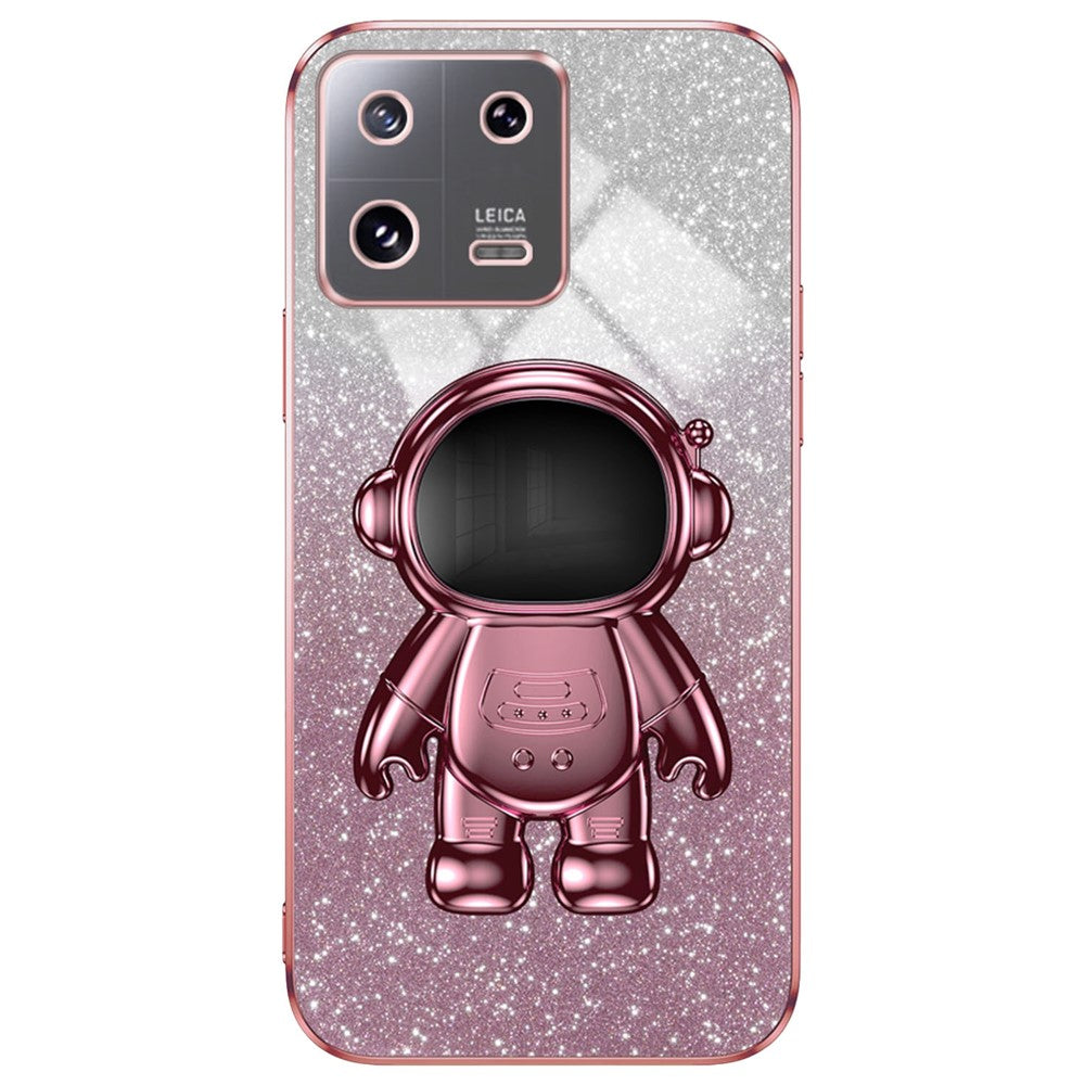 For Xiaomi 13 Pro 5G Phone Case Glitter Powder Electroplated Cover with Astronaut Kickstand