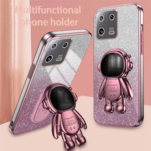 Xiaomi 13 Pro 5G Handyhülle – mit Glitzerpulver-Galvanisierung und Astronauten-Ständer